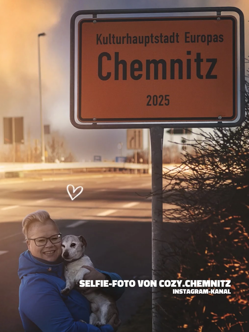 Fan-Bild des Instagram Kanals Cozy.Chemnitz zur Ortstafelaktion im Rahmen der Kulturhauptstadt Chemnitz.