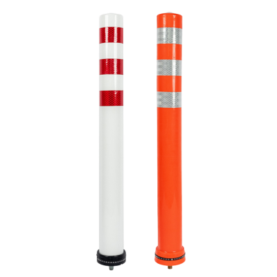 Schilderwerk-Beutha-PolceCone-Weißorange-transparent Abbildung zwei Pole Cone Traffic Absperrpoller in weiß und orange.