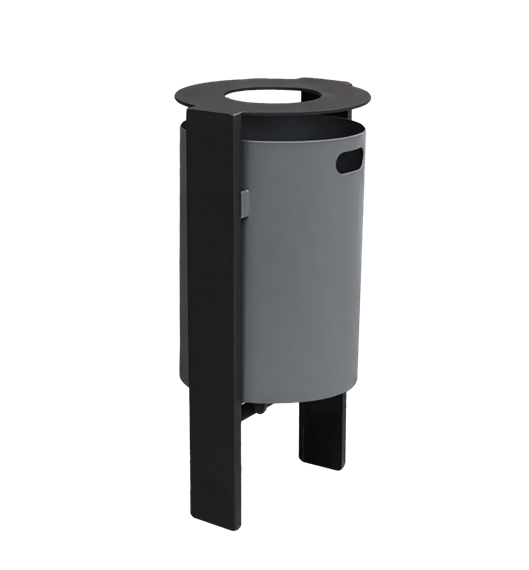 Abfallbehälter "Phoenixsee" Schwarzer, runder Metall-Abfallbehälter mit drei Standfüßen