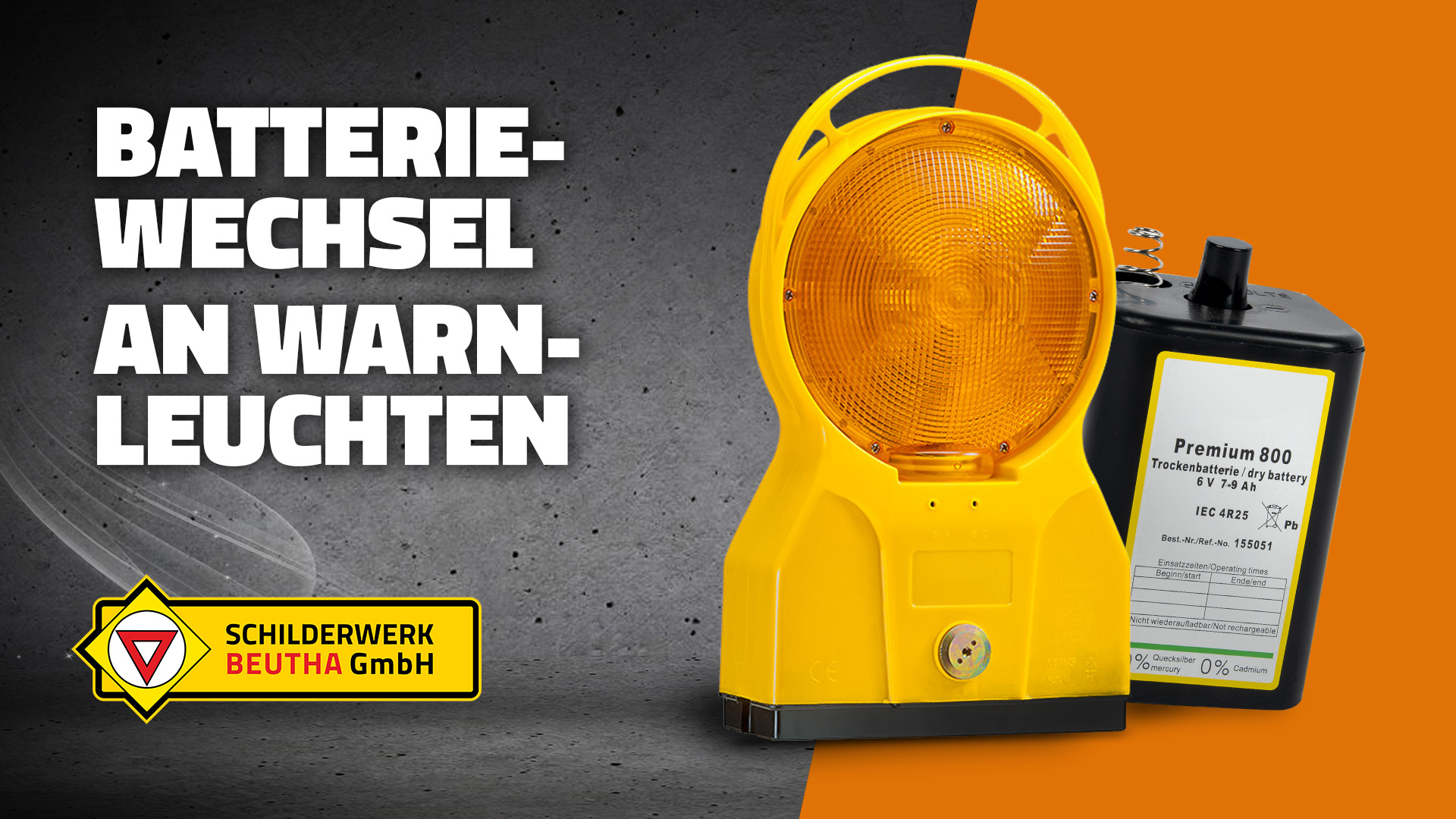 Ein Vorschaubild zu unserem Montage-Video "Batteriewechsel an Warnleuchten". Gezeigt wird im Vordergrund eine TL Bakenleuchte BakoLight LED „Nordic“ mit der passenden Batterie.