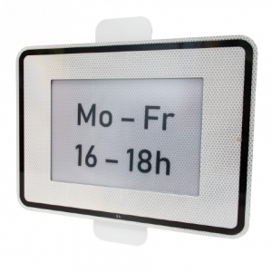 Einschubschild mit Wochen- und Uhrzeitangabe „Mo–Fr 16–18h“
