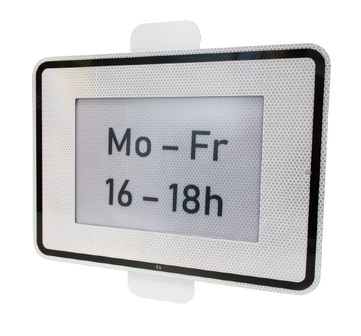 Einschubschild mit Wochen- und Uhrzeitangabe „Mo–Fr 16–18h“
