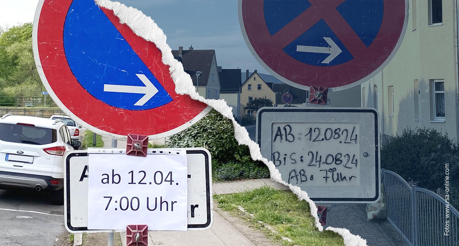 Verkehrsschild Eingeschränktes Halteverbot Ende mit foliertem Zettel, wo „ab 12.04.“ steht