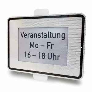 Einschubschild in DIN A4 mit Wochen- und Uhrzeitangabe „Veranstaltung Mo–Fr 16–18h“