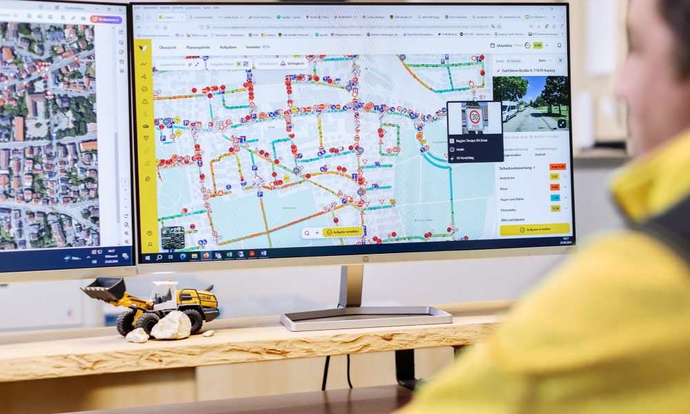 Digitale Verkehrsplanung am Computer mit Kartenanalyse für Infrastruktur und Verkehrslenkung in Deutschland – Schilderwerk Beutha