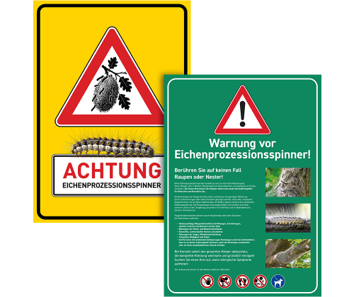 Hohlkammerplakate zur Warnung vor Eichenprozessionsspinner Hohlkammerplakate und Warnschilder zum Hinweis auf den Eichenprozessionsspinner.