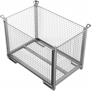 Quadratische Gitterbox aus Metall zur Sammlung von Laub und Grünabfällen.