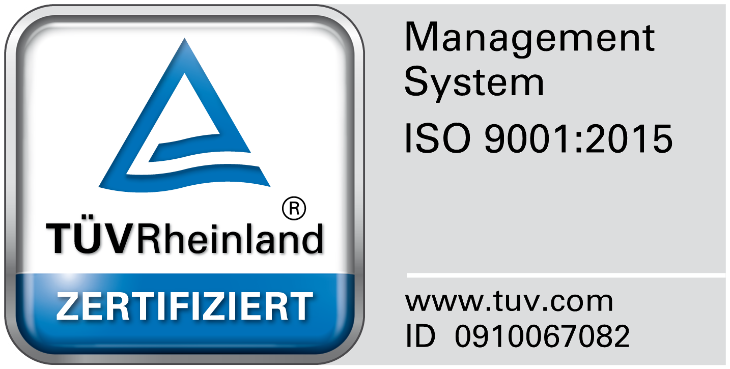 TÜV Rheinland zertifiziert ISO 9001:2015 ID 0910067082 Logo Abbildung TÜV Rheinland Zertifizierung der Schilderwerk-Beutha