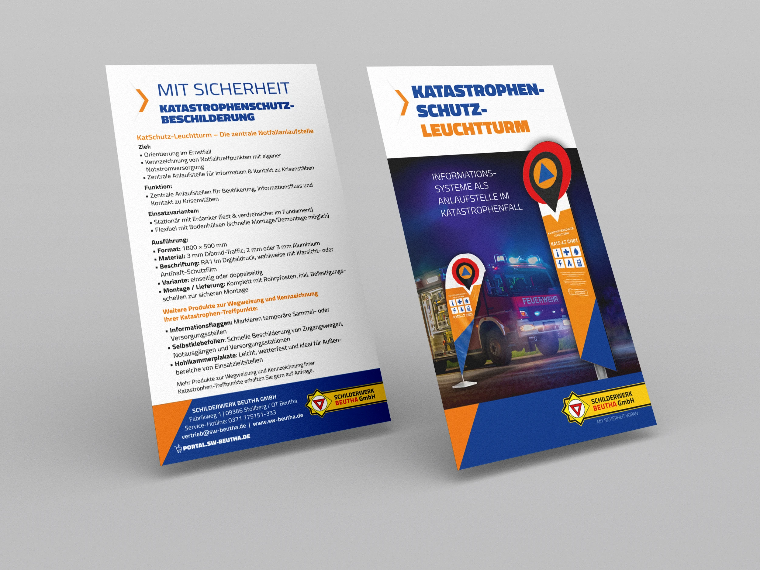Flyer zum Katastrophenschutz-Leuchtturm mit Informationen zur zentralen Notfallanlaufstelle im Katastrophenfall.