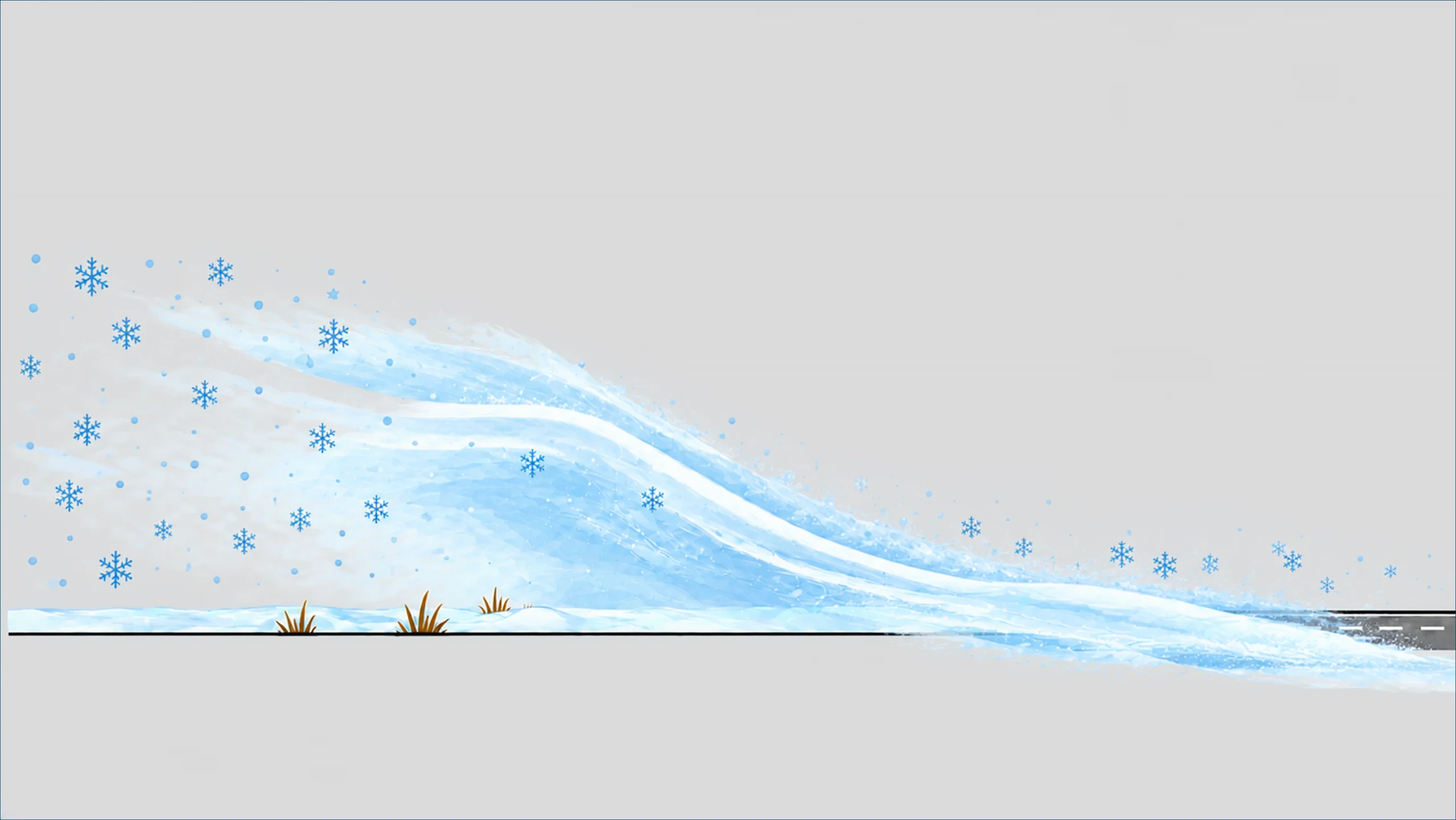 Entstehung von Schneeverwehungen Illustration einer Schneeverwehung, bei der Wind Schnee über eine Landschaft bis auf die Fahrbahn trägt.